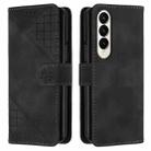 For Samsung Galaxy Z Fold4 YX0080 Grid Butterfly Embossed Pattern Flip Leather Phone Case with Lanyard(Black) - 1