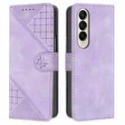 For Samsung Galaxy Z Fold4 YX0080 Grid Butterfly Embossed Pattern Flip Leather Phone Case with Lanyard(Light Purple) - 1