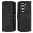 For Samsung Galaxy Z Fold5 YX0080 Grid Butterfly Embossed Pattern Flip Leather Phone Case with Lanyard(Black) - 1