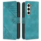 For Samsung Galaxy Z Fold5 YX0080 Grid Butterfly Embossed Pattern Flip Leather Phone Case with Lanyard(Light Blue) - 1