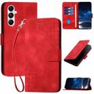 For Samsung Galaxy M35 YX0080 Grid Butterfly Embossed Pattern Flip Leather Phone Case with Lanyard(Red) - 1