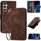 For Samsung Galaxy M35 YX0080 Grid Butterfly Embossed Pattern Flip Leather Phone Case with Lanyard(Coffee) - 1