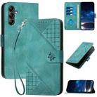 For Samsung Galaxy A15 YX0080 Grid Butterfly Embossed Pattern Flip Leather Phone Case with Lanyard(Light Blue) - 1