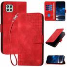 For Samsung Galaxy A22 5G YX0080 Grid Butterfly Embossed Pattern Flip Leather Phone Case with Lanyard(Red) - 1