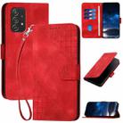 For Samsung Galaxy A52 YX0080 Grid Butterfly Embossed Pattern Flip Leather Phone Case with Lanyard(Red) - 1