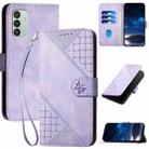 For Samsung Galaxy M13 India YX0080 Grid Butterfly Embossed Pattern Flip Leather Phone Case with Lanyard(Light Purple) - 1