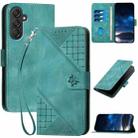 For Samsung Galaxy M55 YX0080 Grid Butterfly Embossed Pattern Flip Leather Phone Case with Lanyard(Light Blue) - 1