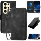 For Samsung Galaxy S24 Ultra 5G YX0080 Grid Butterfly Embossed Pattern Flip Leather Phone Case with Lanyard(Black) - 1