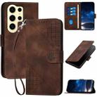 For Samsung Galaxy S24 Ultra 5G YX0080 Grid Butterfly Embossed Pattern Flip Leather Phone Case with Lanyard(Coffee) - 1