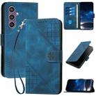 For Samsung Galaxy S23 FE 5G YX0080 Grid Butterfly Embossed Pattern Flip Leather Phone Case with Lanyard(Dark Blue) - 1