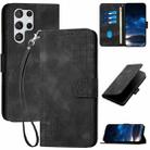 For Samsung Galaxy S22 Ultra 5G YX0080 Grid Butterfly Embossed Pattern Flip Leather Phone Case with Lanyard(Black) - 1