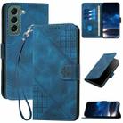 For Samsung Galaxy S22+ 5G YX0080 Grid Butterfly Embossed Pattern Flip Leather Phone Case with Lanyard(Dark Blue) - 1