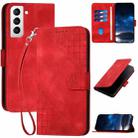 For Samsung Galaxy S21+ 5G YX0080 Grid Butterfly Embossed Pattern Flip Leather Phone Case with Lanyard(Red) - 1