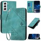 For Samsung Galaxy S21+ 5G YX0080 Grid Butterfly Embossed Pattern Flip Leather Phone Case with Lanyard(Light Blue) - 1