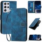 For Samsung Galaxy S21 Ultra 5G YX0080 Grid Butterfly Embossed Pattern Flip Leather Phone Case with Lanyard(Dark Blue) - 1