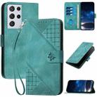 For Samsung Galaxy S21 Ultra 5G YX0080 Grid Butterfly Embossed Pattern Flip Leather Phone Case with Lanyard(Light Blue) - 1