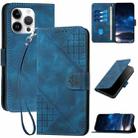 For iPhone 16 Pro Max YX0080 Grid Butterfly Embossed Pattern Flip Leather Phone Case with Lanyard(Dark Blue) - 1