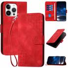 For iPhone 16 Pro Max YX0080 Grid Butterfly Embossed Pattern Flip Leather Phone Case with Lanyard(Red) - 1