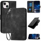 For iPhone 14 Plus YX0080 Grid Butterfly Embossed Pattern Flip Leather Phone Case with Lanyard(Black) - 1