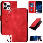 For iPhone 13 Pro Max YX0080 Grid Butterfly Embossed Pattern Flip Leather Phone Case with Lanyard(Red) - 1