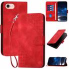 For iPhone 7 / 8 / SE 2022 YX0080 Grid Butterfly Embossed Pattern Flip Leather Phone Case with Lanyard(Red) - 1