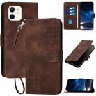 For iPhone 12 / 12 Pro YX0080 Grid Butterfly Embossed Pattern Flip Leather Phone Case with Lanyard(Coffee) - 1