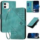 For iPhone 12 / 12 Pro YX0080 Grid Butterfly Embossed Pattern Flip Leather Phone Case with Lanyard(Light Blue) - 1