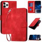For iPhone 11 Pro Max YX0080 Grid Butterfly Embossed Pattern Flip Leather Phone Case with Lanyard(Red) - 1
