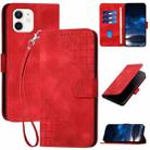 For iPhone 11 YX0080 Grid Butterfly Embossed Pattern Flip Leather Phone Case with Lanyard(Red) - 1