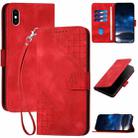 For iPhone XS Max YX0080 Grid Butterfly Embossed Pattern Flip Leather Phone Case with Lanyard(Red) - 1