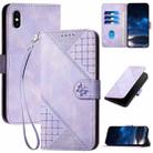 For iPhone XS Max YX0080 Grid Butterfly Embossed Pattern Flip Leather Phone Case with Lanyard(Light Purple) - 1