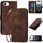 For iPhone 16e YX0080 Grid Butterfly Embossed Pattern Flip Leather Phone Case with Lanyard(Coffee) - 1