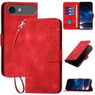 For iPhone 17 Air YX0080 Grid Butterfly Embossed Pattern Flip Leather Phone Case with Lanyard(Red) - 1