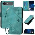 For iPhone 17 Air YX0080 Grid Butterfly Embossed Pattern Flip Leather Phone Case with Lanyard(Light Blue) - 1