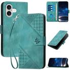 For iPhone 17 YX0080 Grid Butterfly Embossed Pattern Flip Leather Phone Case with Lanyard(Light Blue) - 1