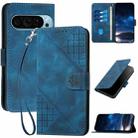 For Google Pixel 9 Pro XL Grid Butterfly Embossed Pattern Leather Phone Case with Lanyard(Dark Blue) - 1