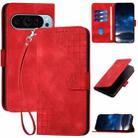 For Google Pixel 9 Pro XL Grid Butterfly Embossed Pattern Leather Phone Case with Lanyard(Red) - 1