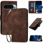 For Google Pixel 9 Pro XL YX0080 Grid Butterfly Embossed Pattern Flip Leather Phone Case with Lanyard(Coffee) - 1