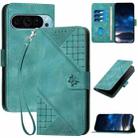 For Google Pixel 9 Pro XL YX0080 Grid Butterfly Embossed Pattern Flip Leather Phone Case with Lanyard(Light Blue) - 1