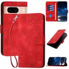 For Google Pixel 8a YX0080 Grid Butterfly Embossed Pattern Flip Leather Phone Case with Lanyard(Red) - 1