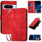 For Google Pixel 8 Pro Grid Butterfly Embossed Pattern Leather Phone Case with Lanyard(Red) - 1