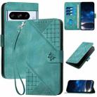 For Google Pixel 8 Pro Grid Butterfly Embossed Pattern Leather Phone Case with Lanyard(Light Blue) - 1