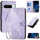 For Google Pixel 8 Pro YX0080 Grid Butterfly Embossed Pattern Flip Leather Phone Case with Lanyard(Light Purple) - 1