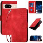 For Google Pixel 8 YX0080 Grid Butterfly Embossed Pattern Flip Leather Phone Case with Lanyard(Red) - 1