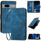 For Google Pixel 7a Grid Butterfly Embossed Pattern Leather Phone Case with Lanyard(Dark Blue) - 1