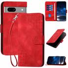 For Google Pixel 7a YX0080 Grid Butterfly Embossed Pattern Flip Leather Phone Case with Lanyard(Red) - 1