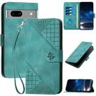 For Google Pixel 7a YX0080 Grid Butterfly Embossed Pattern Flip Leather Phone Case with Lanyard(Light Blue) - 1