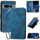 For Google Pixel 7 Pro 5G YX0080 Grid Butterfly Embossed Pattern Flip Leather Phone Case with Lanyard(Dark Blue) - 1