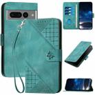 For Google Pixel 7 Pro 5G Grid Butterfly Embossed Pattern Leather Phone Case with Lanyard(Light Blue) - 1