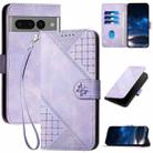 For Google Pixel 7 Pro 5G YX0080 Grid Butterfly Embossed Pattern Flip Leather Phone Case with Lanyard(Light Purple) - 1